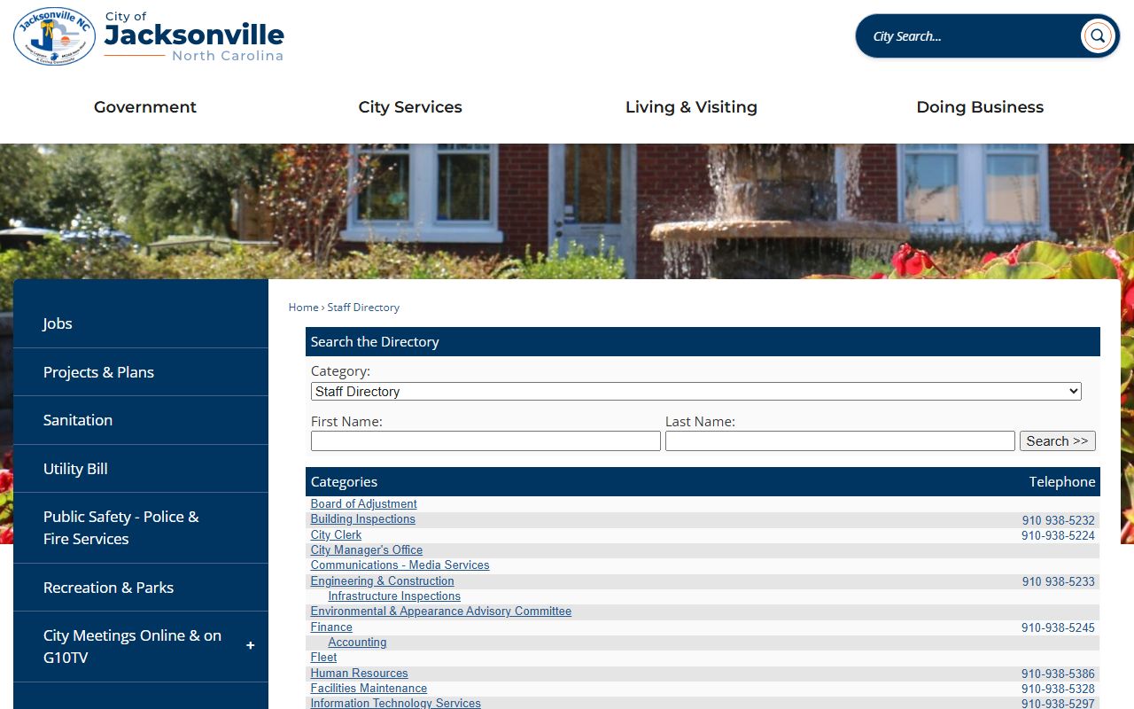 Jacksonville phone directory city staff search