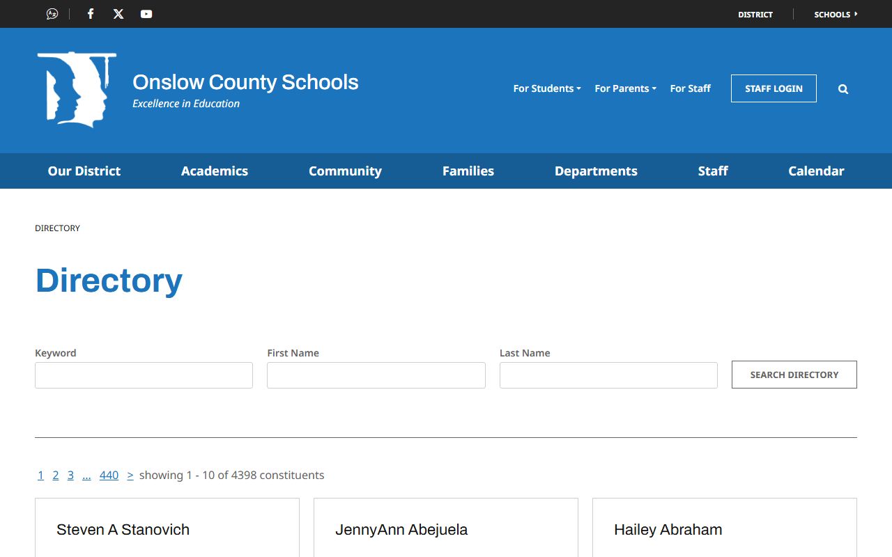 Jacksonville phone directory Onslow County Schools staff search