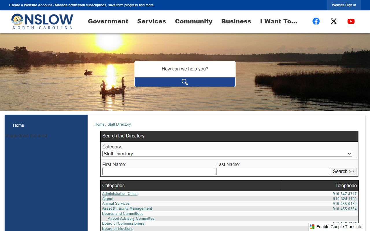 Jacksonville phone directory Onslow County staff directory