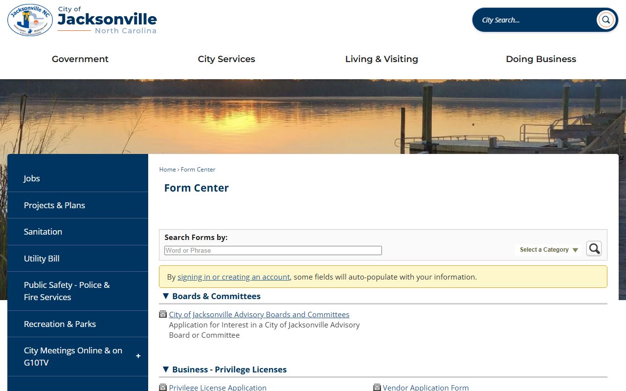 Jacksonville phone numbers city form center
